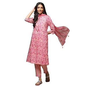 BIBA Women Rayon Gathered Printed Suit Set