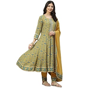 BIBA Women Rayon Kalidar Printed Suit Set