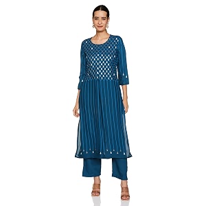 BIBA Women Rayon Straight Kurta Pant Suit