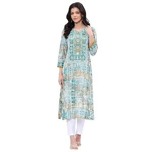 BIBA Women Rayon Straight Printed KurtaRegular Fit