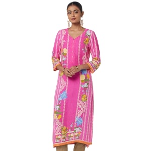 BIBA Women Rayon Straight Printed Kurta