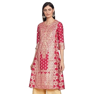 BIBA Women Silk Regular Fit Straight Printed