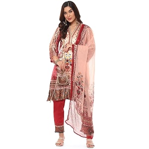BIBA Women Silk Viscose Straight Printed Suit
