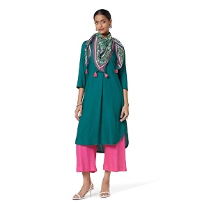 BIBA Women Rayon flax Straight Kurta Palazzo