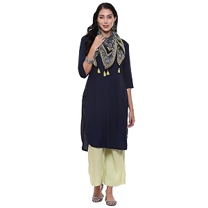 BIBA Women Rayon flax Straight Kurta Palazzo