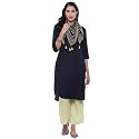 BIBA Women Rayon flax Straight Kurta Palazzo