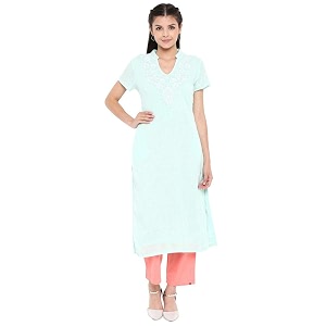 BIBA Womens Mandarin Collar Embroidered Kurta