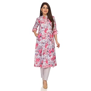 BIBA Womens Mandarin Collar Floral Print Kurta
