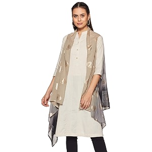 BIBA Womens Mandarin Collar Solid Kurta With