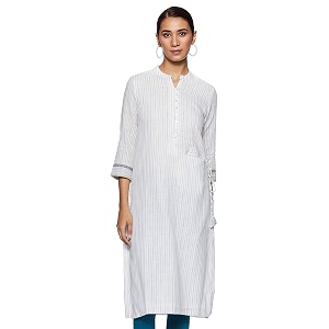 BIBA Womens Mandarin Collar Striped Kurta