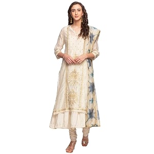 BIBA Womens Notched Neck Embroidered Churidar Suit