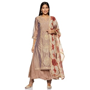 BIBA Womens Notched Neck Embroidered Churidar Suit