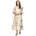 BIBA Womens Notched Neck Embroidered Churidar Suit