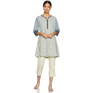 BIBA Womens Notched Neck Printed Kurta and