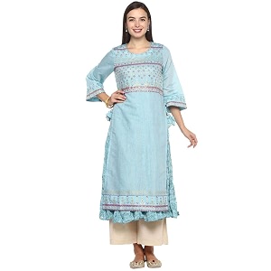 BIBA Womens Notched Neck Printed Kurta with