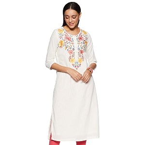 BIBA Womens Round Neck Embroidered Kurta