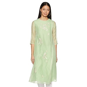 BIBA Womens Round Neck Embroidered Layered Kurta