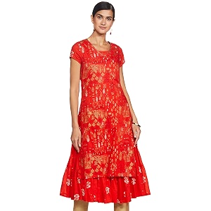 BIBA Womens Round Neck Printed Kurta