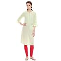 BIBA Womens Round Neck Slub Kurta