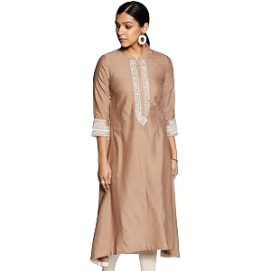 BIBA Womens Synthetic Regular Fit A-Line Mandarin