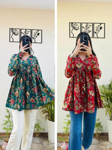 BIBHATSU Casual Floral Print Women Black Blue