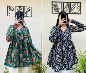 BIBHATSU Casual Floral Print Women Black Blue