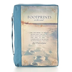 Bible Cover Poly Canvas Footprints Medium 14.99