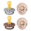BIBS Boheme Soother 4-Pack | BPA Free Dummy Pacifier | Round Nipple | Natural Rubber Latex | Made in Denmark | Size 6-18 Months | Woodchuck Mix