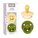 BIBS Colour Pacifier, 0-6 Months, 2-Pack, Round Nipple, Pale Butter/Wasabi