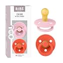 BIBS Colour Pacifier, 0-6 Months, 2-Pack, Round Nipple, Baby Pink/Tango