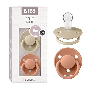 bibs de lux silicone baby pacifier - round amp soft nipple gentle shield prevents skin irritation amp moisture buildup 100 food grade bpa free soother 0-3 years pack of 2 vanilla amp peach