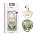 Bibs De Lux Silicone Baby Pacifier - Round &amp; Soft Nipple, Gentle Shield Prevents Skin Irritation &amp; Moisture Buildup, 100% Food Grade, BPA Free Soother, 0-3 Years, Pack of 2, Ivory &amp; Sage