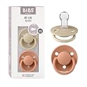 Bibs De Lux Silicone Baby Pacifier - Round &amp; Soft Nipple, Gentle Shield Prevents Skin Irritation &amp; Moisture Buildup, 100% Food Grade, BPA Free Soother, 0-3 Years, Pack of 2, Vanilla &amp; Peach