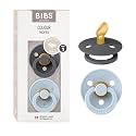 BIBS Pacifiers 0-6 Months | 2-Pack Soothers | BPA-Free Anatomical Nipple | Made in Denmark | Iron/Baby Blue Colour Pacifier