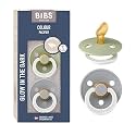 BIBS Pacifiers 0-6 Months | 2-Pack Soothers | BPA-Free Anatomical Nipple | Made in Denmark | Sage Glow/Cloud Glow Colour Pacifier