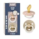 BIBS Pacifiers 6-18 Months | 2-Pack Soothers | Anatomical Nipple | BPA-Free Natural Rubber | Made in Denmark | Blush Glow/Vanilla Glow Colour Pacifier