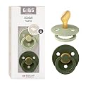 BIBS Pacifiers 6-18 Months | 2-Pack Soothers | Anatomical Nipple | BPA-Free Natural Rubber | Made in Denmark | Sage/Hunter Green Colour Pacifier