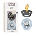 BIBS Pacifiers 6-18 Months | 2-Pack Soothers | Anatomical Nipple | BPA-Free Natural Rubber | Made in Denmark | Iron/Baby Blue Colour Pacifier