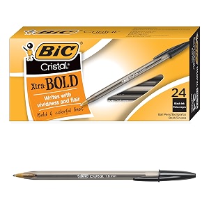 bic cristal xtra bold ballpoint pen bold point 16mm for vivid and dramatic lines black 24-count pack of 18 432 count total