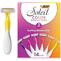 BIC Soleil 3 Colors Women's Disposable Razors With Aloe Vera and Vitamin E Lubricating Strip for Enhanced Glide,With 3 Blades,14 Count (Pack of 12)