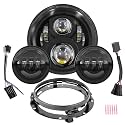 BICYACO 7 Inch LED Motorcycle Headlight with 4.5 Inch Fog Lights Passing Lamps DOT SAE Approved, Compatible with Harley Davidson Classic Electra Street Glide Fat Boy Road King Heritage Softail Black
