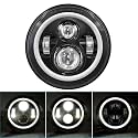BICYACO DOT 7 Inch Halo LED Headlight 7" Headlamp with White Halo for Electra Glide Street Glide Fat Boy Road King Heritage Softail Switchback Black