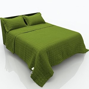 bien living solid box stitched quilt - plush decorative coverlet with 1 matching pillow sham single size 60 x 90 inches olive green