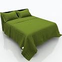 bien LIVING Solid Box Stitched Quilt - Plush Decorative Coverlet, with 1 Matching Pillow Sham, Single Size, 60 x 90 Inches, Olive Green