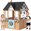 BIERUM Wooden Outdoor Playhouse for Kids with Pretend Play Ages 3-8