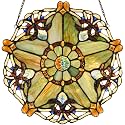 Bieye W10072 Baroque Tiffany Style Stained Glass Window Hanging Panel 12 inches Wide Round with Five-Pointed Star Design (Green)