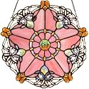 Bieye W10073 Baroque Tiffany Style Stained Glass Window Hanging Panel 12 inches Wide Round with Five-pointed Star Design (Pink)