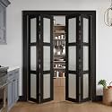 Bifold Doors for 60" x 80" Opening,Tempered Frosted Glass,Black