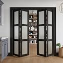 Bifold Doors for 72" x 80" Opening,Tempered Frosted Glass,Black