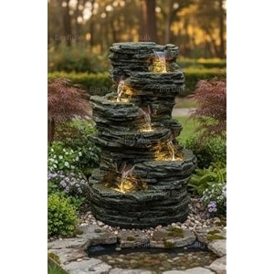 indoor amp outdoor water fountain modern tiered waterfall with quiet pump and led lighting decorative accent for living room garden balcony amp office55 x 40 x105 cm dark green